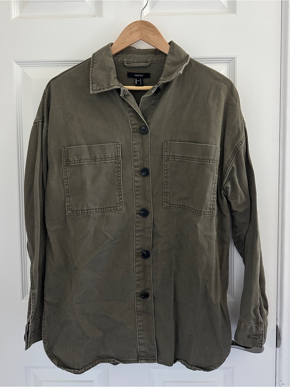 Forever 21 Olive Green Button-Down Shirt Jacket
